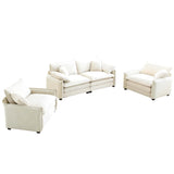 Luxurious and Sophisticated 3 Piece Corduroy Living Room Set with Soft Cushions and Pillows - White - Furniture Home Direct