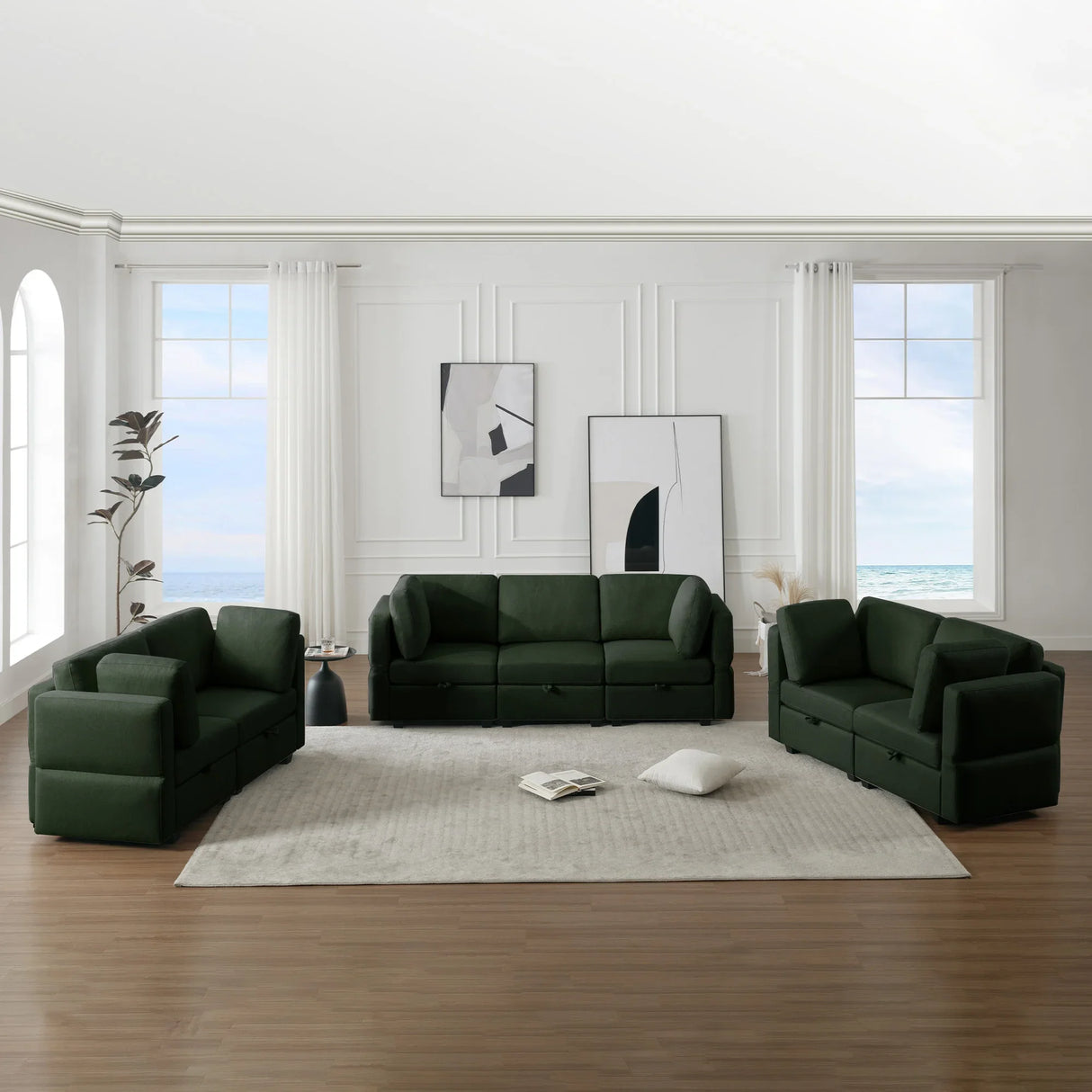3 Piece Living Room Set With Storage including Sofa, Love Seat and Chair - Green - Furniture Home Direct