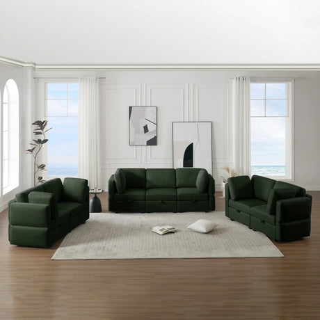 3 Piece Living Room Set With Storage including Sofa, Love Seat and Chair - Green - Furniture Home Direct