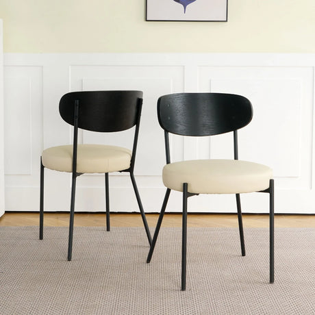 Modern Bentwood Dining Chair, Metal Legs, Ash Veneer Back, (Set of 2) - Cream - Furniture Home Direct