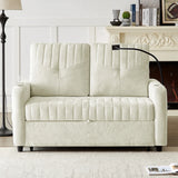 Sleeper Sofa With Adjustable Backrest, Two Cup Holders, Phone Holder, Three Charging Ports And Side Storage Pockets- Beige - Furniture Home Direct