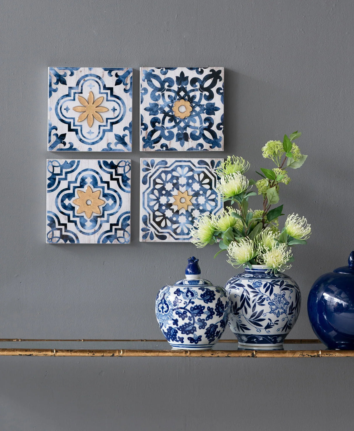 Abstract, And Wall Decor Accents (Set of 4) - White / Blue - Furniture Home Direct