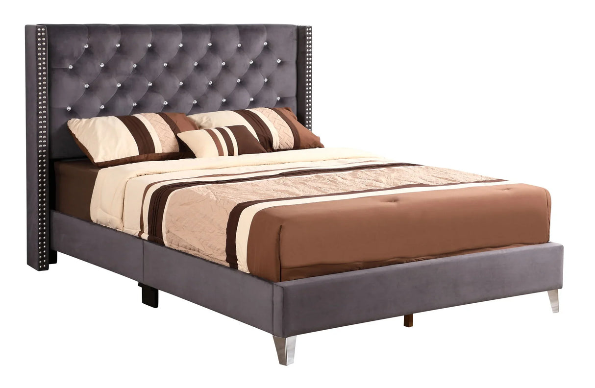 Upholstered Nailhead Trim Chic Bed - Furniture Home Direct