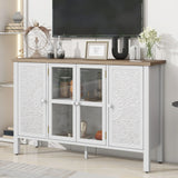 Retro TV Stand With 3 Spacious Cabinets, Glass Cabinet Doors And Anti-Tip Device - Furniture Home Direct