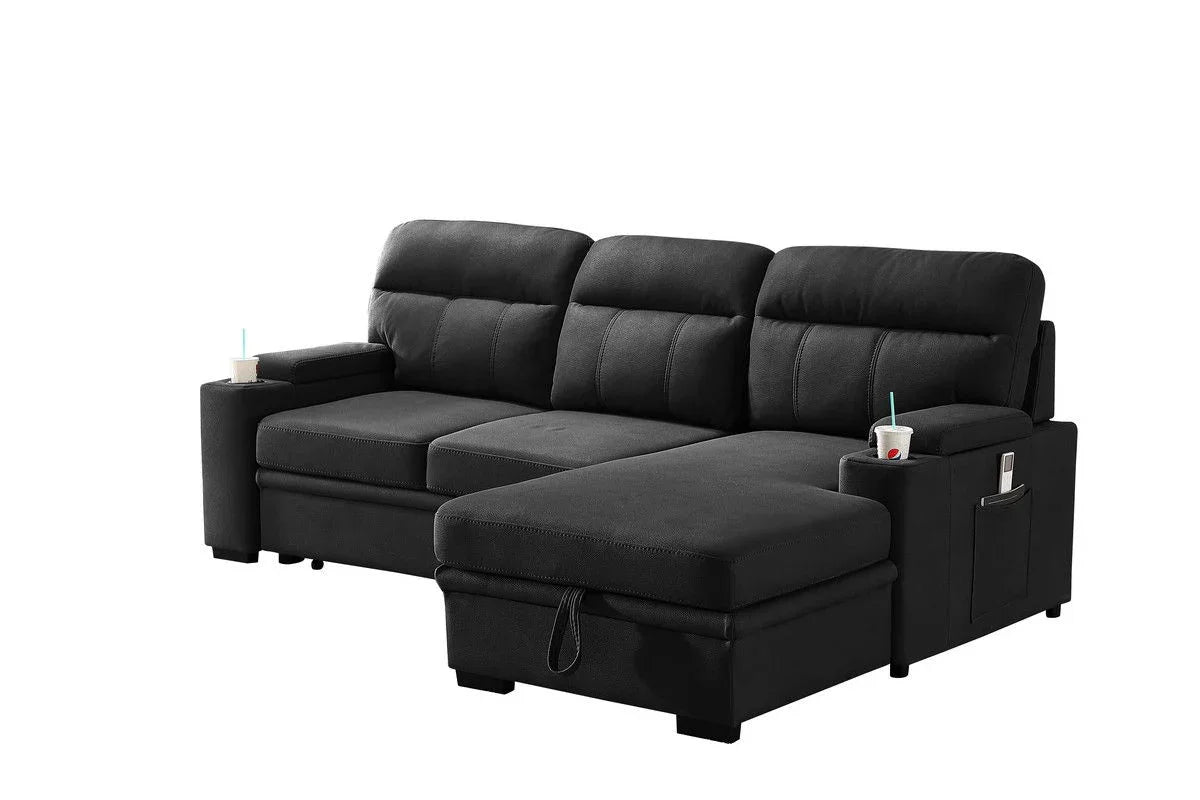 Kaden - Sleeper Sectional Sofa Chaise With Storage Arms And Cupholder - Furniture Home Direct