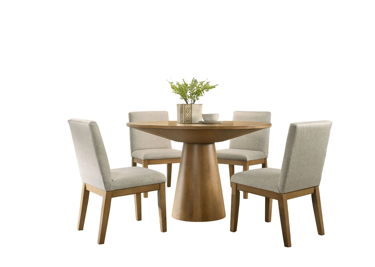 Jasper - Wide Contemporary Round Dining Table With Fabric Chairs Set - Furniture Home Direct