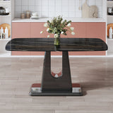 Dining Table With Imitation Marble Top, Modern Black - Furniture Home Direct