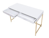 Vanity Desk Gloss Finish With Gold Metal Legs White - Furniture Home Direct