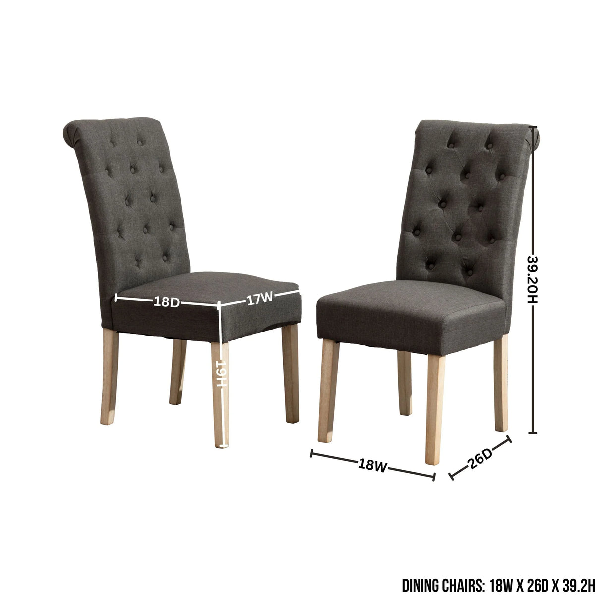 Dining Set Round Table With Tufted Chairs Charcoal - Furniture Home Direct