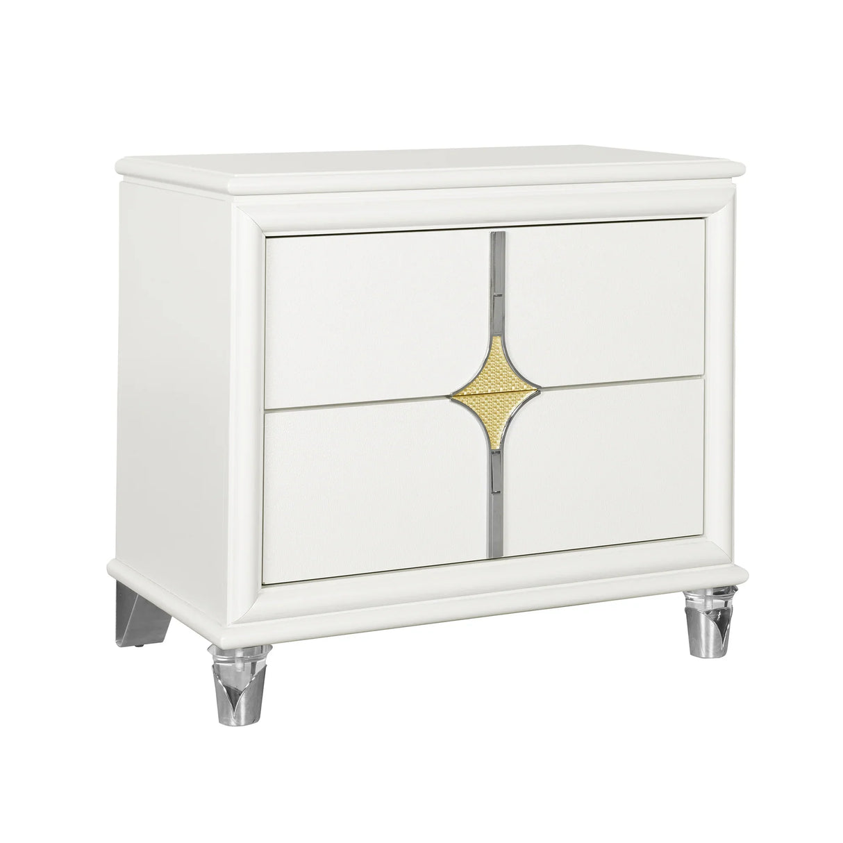 King Bedroom Set Contemporary Wood Frame Gold Accents White - Furniture Home Direct