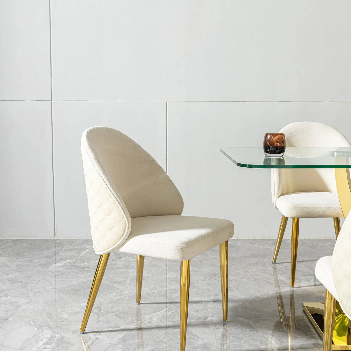2 Pieces Contemporary Stainless Steel Dining Chair With Upholstery And Leather Backrest - Gold - Furniture Home Direct