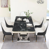 Luxury Modern Dining Table With 6 Chairs Marble Top Titanium Plated Base - Black - Furniture Home Direct
