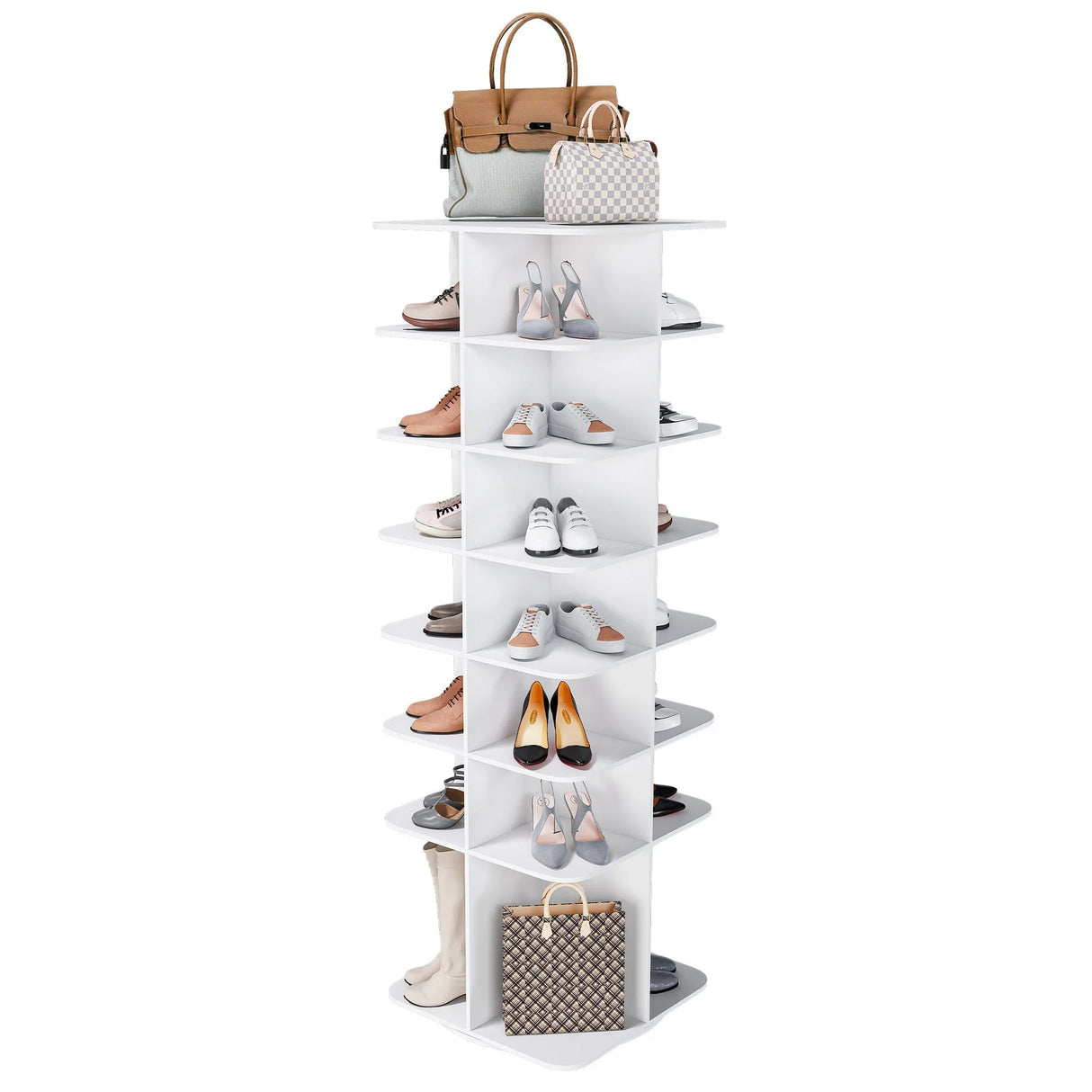 7 Tier Square Rotating Shoe Rack Tower With 360° Spinning Organizer - White - Furniture Home Direct
