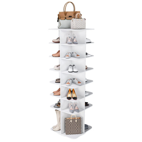7 Tier Square Rotating Shoe Rack Tower With 360° Spinning Organizer - White - Furniture Home Direct