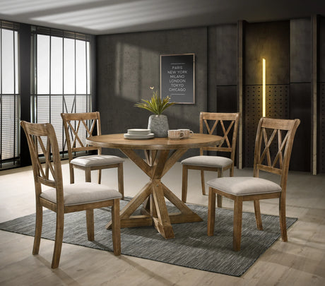 Dining Set Round Solid Wood Table Crossback Chairs Brown - Furniture Home Direct