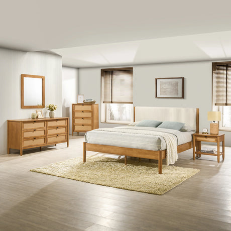 Bedroom Set 5 Piece Corduroy Upholstered Queen Bed Walnut - Furniture Home Direct