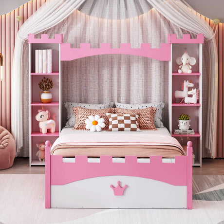 Castle Shaped Bed With Storage Shelf, Dreamy Platform Bed For Kids Bedroom - Furniture Home Direct