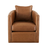 Top Grain Leather Swivel Accent Chair Brown 360 Degree