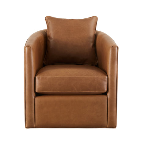 Top Grain Leather Swivel Accent Chair Brown 360 Degree