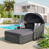 Outdoor Sunbed With Adjustable Canopy, Daybed With Pillows, Double Lounge, PE Rattan Daybed - Furniture Home Direct