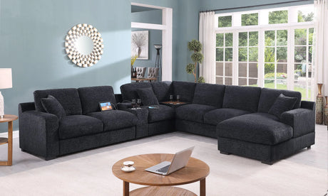 Celine - Chenille Fabric Corner Sectional Sofa With Right-Facing Chaise, Cupholders, And Charging Ports - Furniture Home Direct
