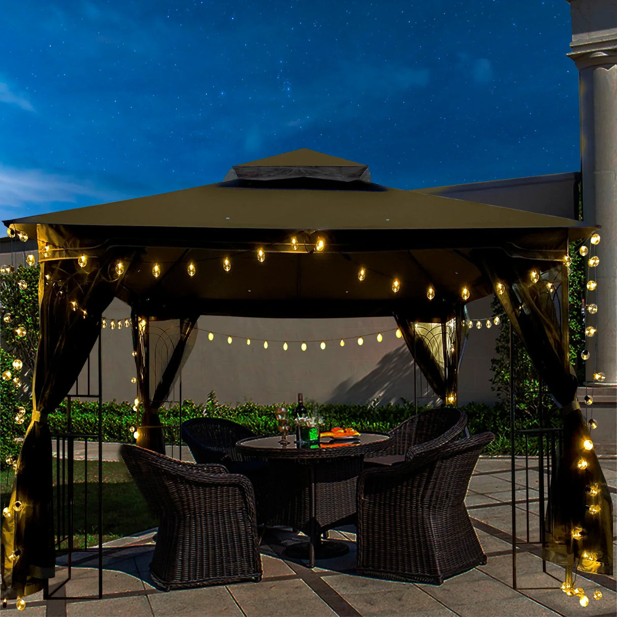 Patio Gazebo Tent With Ventilated Double Roof And Mosquito Net - Furniture Home Direct