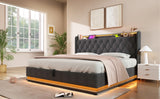 King Bed LED 360 Surround Lighting Storage USB Type C Gray - Furniture Home Direct
