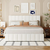 Storage Bed With Hydraulic Lift Platform, Upholstered White - Furniture Home Direct