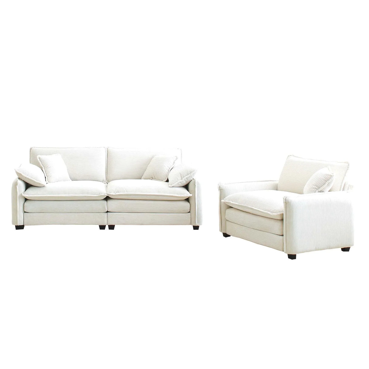 Modern Corduroy Loveseat and Chair - Beige - Furniture Home Direct