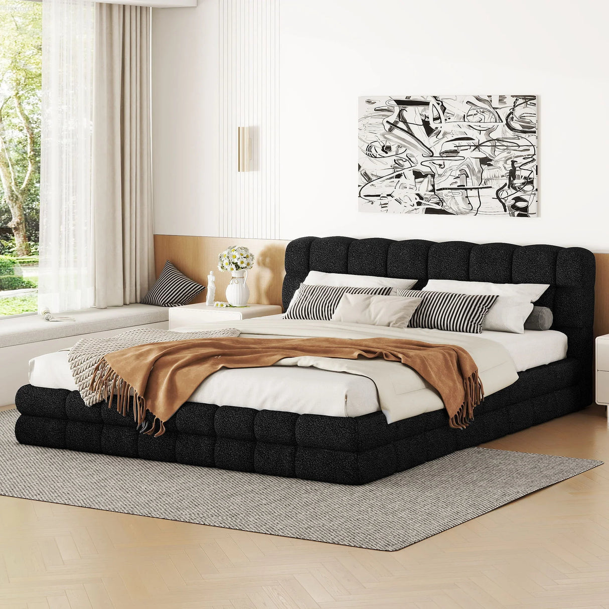 Upholstered Platform Bed With Headboard - Furniture Home Direct