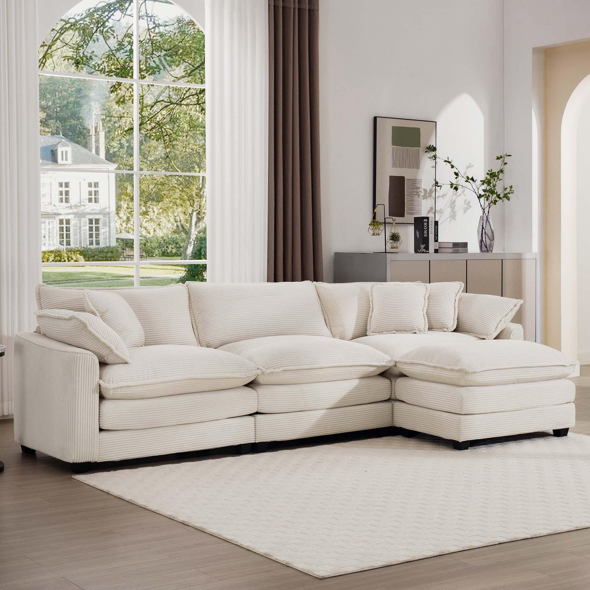 Modern Oversized Modular Cushion Sofa With Ottoman, Low Back, Deep Seating Sofa Set - Furniture Home Direct