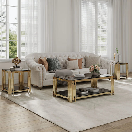 Square End Table With Tempered Glass Top For Living Room - Furniture Home Direct