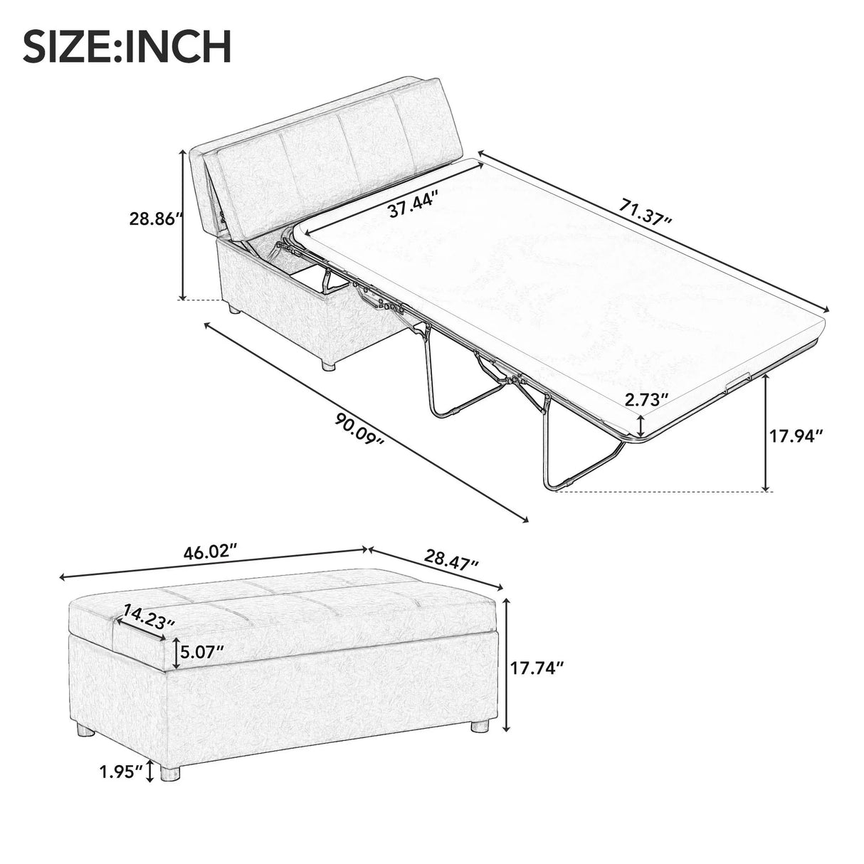 Twin Size Folding Ottoman Sleeper Bed With Mattress Convertible Guest Bed - Furniture Home Direct