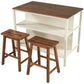 Rustic 3 Piece Stationary Kitchen Island Set With 2 Seatings, With 2 Open Shelves - Furniture Home Direct