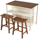 Rustic 3 Piece Stationary Kitchen Island Set With 2 Seatings, With 2 Open Shelves - Furniture Home Direct