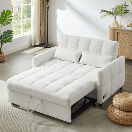 Loveseat Sofa Pull-Out Bed With Adjustable Backrest, 3 USB Ports And 2 Lumbar Pillows For Living Room - Furniture Home Direct