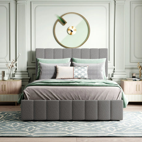 Storage Platform Bed Upholstered Full Size Hydraulic Gray - Furniture Home Direct