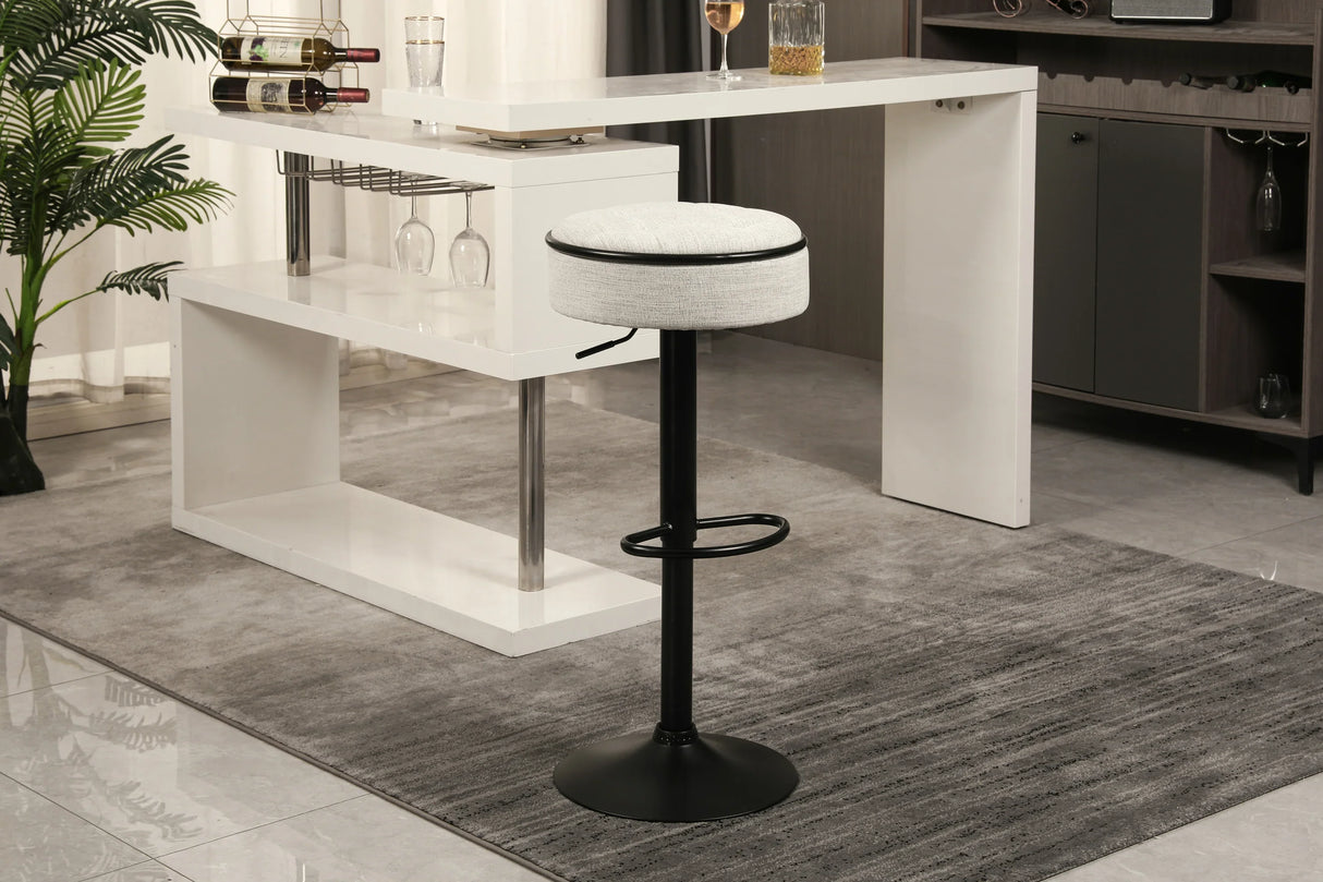 Counter Stool Round Linen Upholstered Seat Off White - Furniture Home Direct