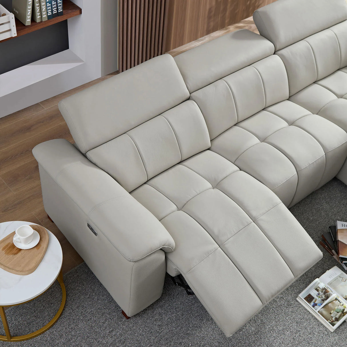 Power Reclining Sectional with USB Port - Light Gray - Furniture Home Direct