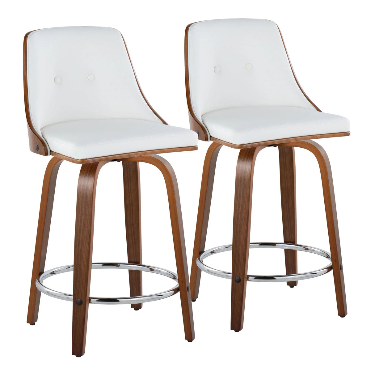 Gianna - Mid-Century Modern Fixed Height Stool With Swivel With Round Footrest (Set of 2) - Furniture Home Direct