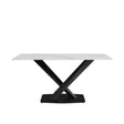 63" Modern Artificial Stone Straight Edge Metal X-Leg Dining Table, 6 People - White / Black - Furniture Home Direct