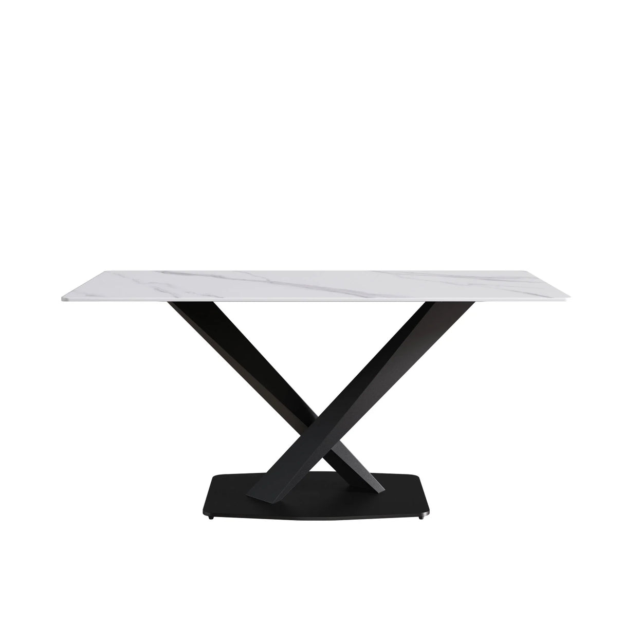 63" Modern Artificial Stone Straight Edge Metal X-Leg Dining Table, 6 People - White / Black - Furniture Home Direct