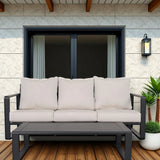 Outdoor Sofa With Rectangular Coffee Table and Cushions - Beige - Furniture Home Direct