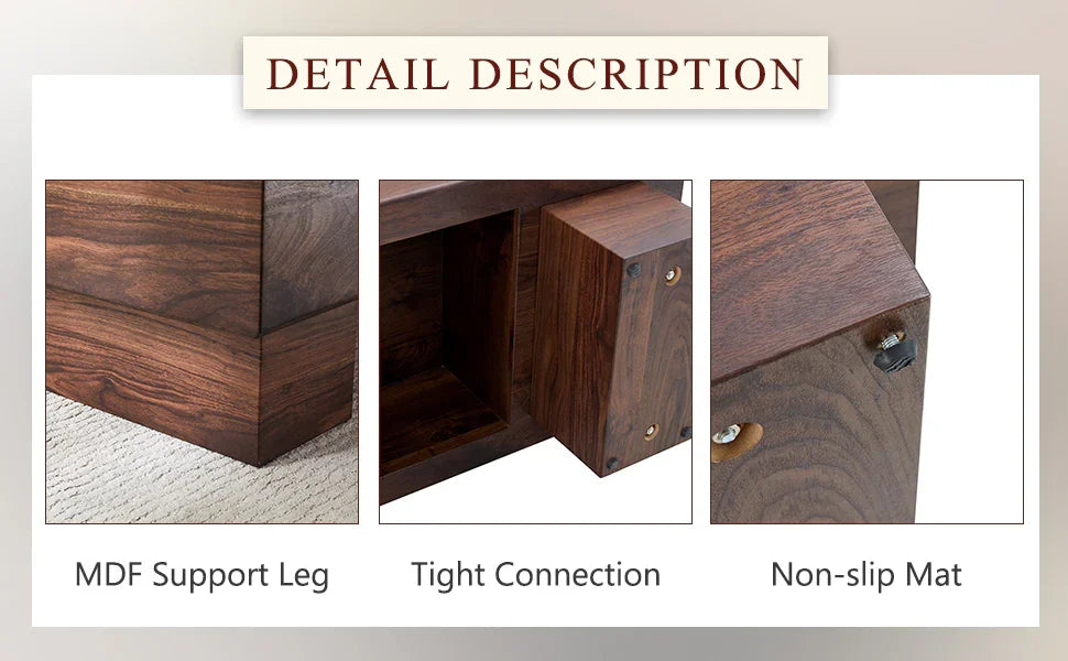 Coffee Table Solid Wood Long Rectangular Dark Walnut - Furniture Home Direct