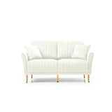 Modern Upholstered Living Room Set Containing One Sofa and Two Love Seats - Cream Velvet - Furniture Home Direct
