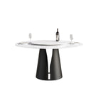 Modern Artificial Stone Round Carbon Steel Base Dining Table, Can Accommodate 6 People, Black Artificial Stone Turntable - Furniture Home Direct