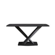 63" Artificial Stone Black Curved Black Metal Leg Dining Table - Black - Furniture Home Direct