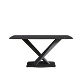 63" Artificial Stone Black Curved Black Metal Leg Dining Table - Black - Furniture Home Direct