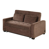 66.5" Upholstered Loveseat With Pull Out Bed, Two Throw Pillows, Dual USB Charging Port and Adjustable Backrest - Brown - Furniture Home Direct