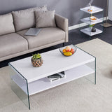 Coffee Table Three Tier MDF Glass Sides Shelves Modern White - Furniture Home Direct